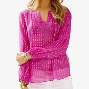 Lilly Pulitzer Pink and Gold Sheer Blouse